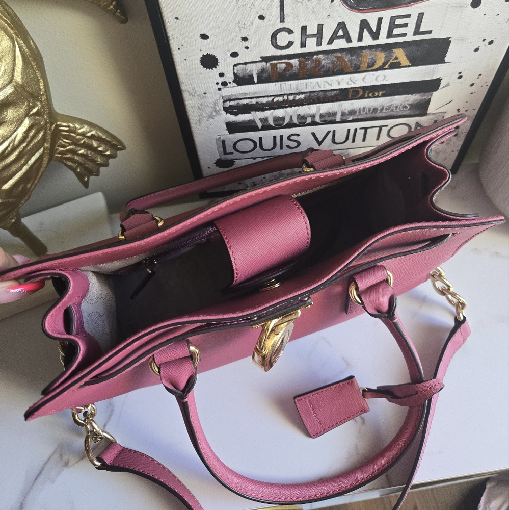 Michael Kors Leather Deep Red Mauve Hamilton Satchel Bag With The Strap EUC - Picture 10 of 15